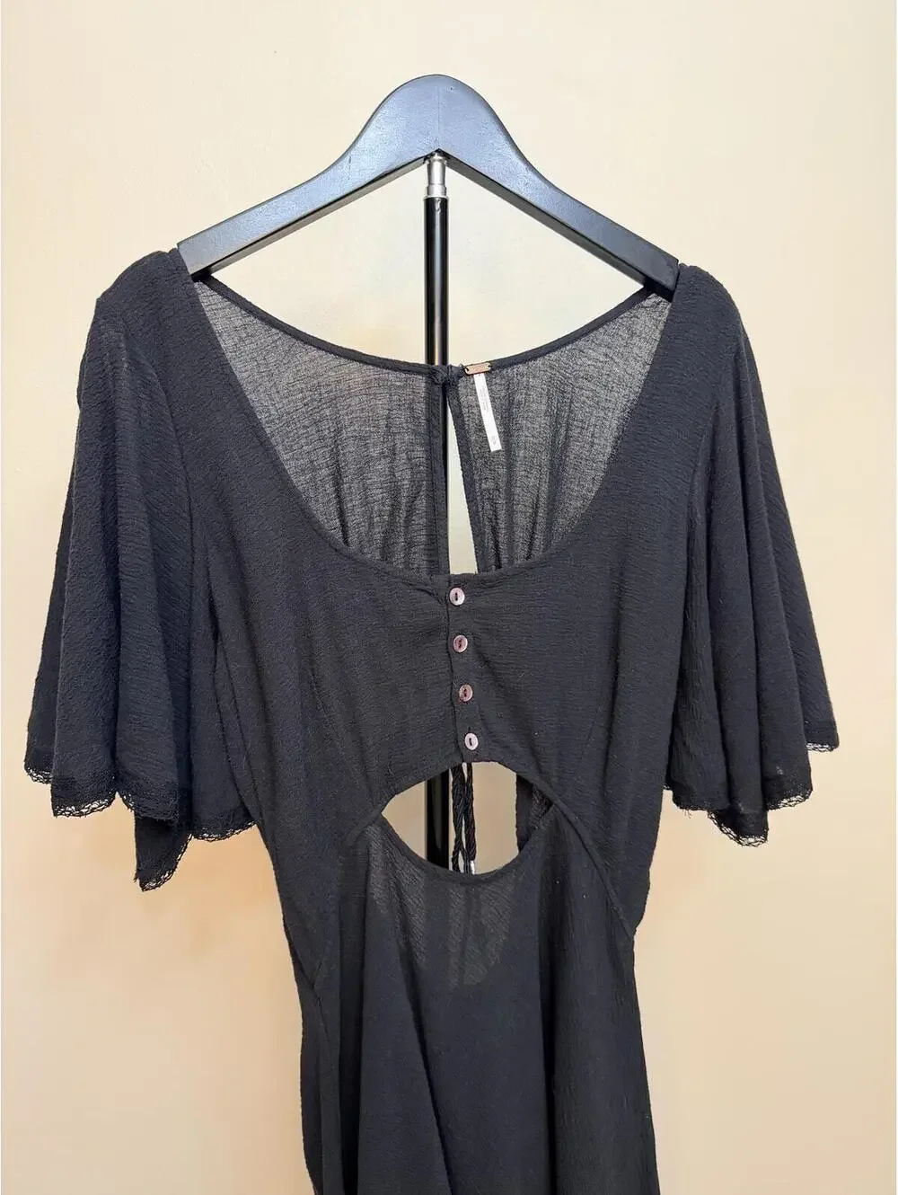Free People Open Back Cutout Mini Dress Black Gauze Boho Festival Medium